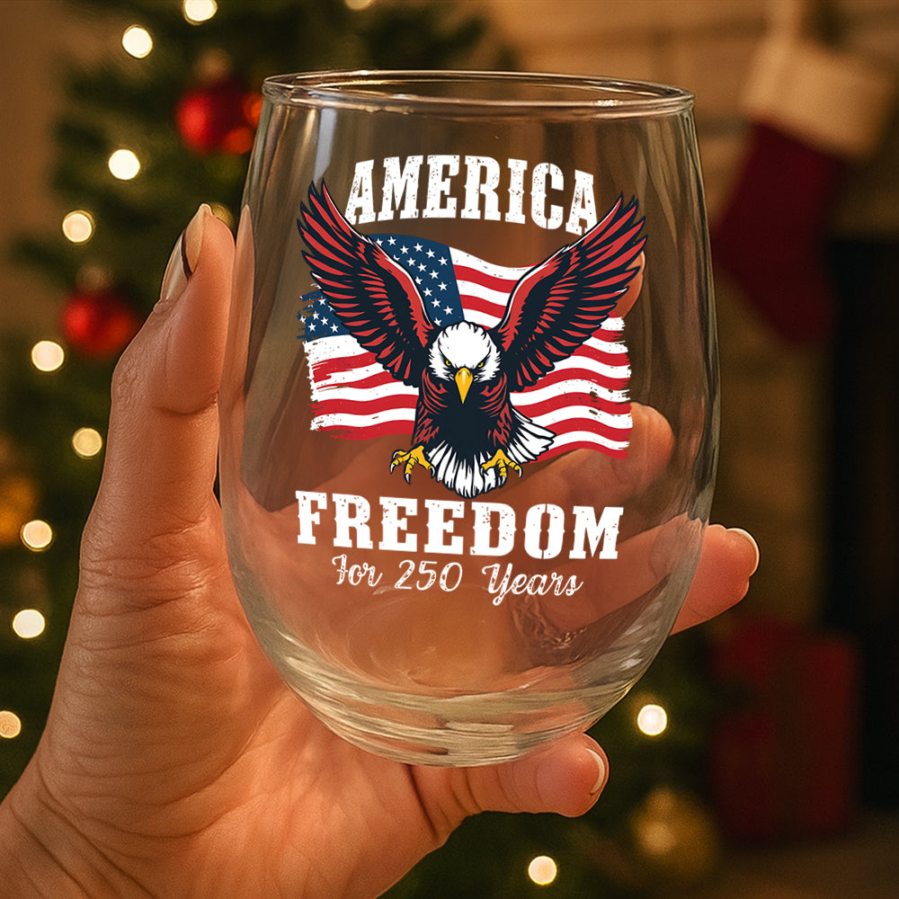 America 250 Years of Freedom Patriotic Eagle Flag Wine Glass HA75 897344