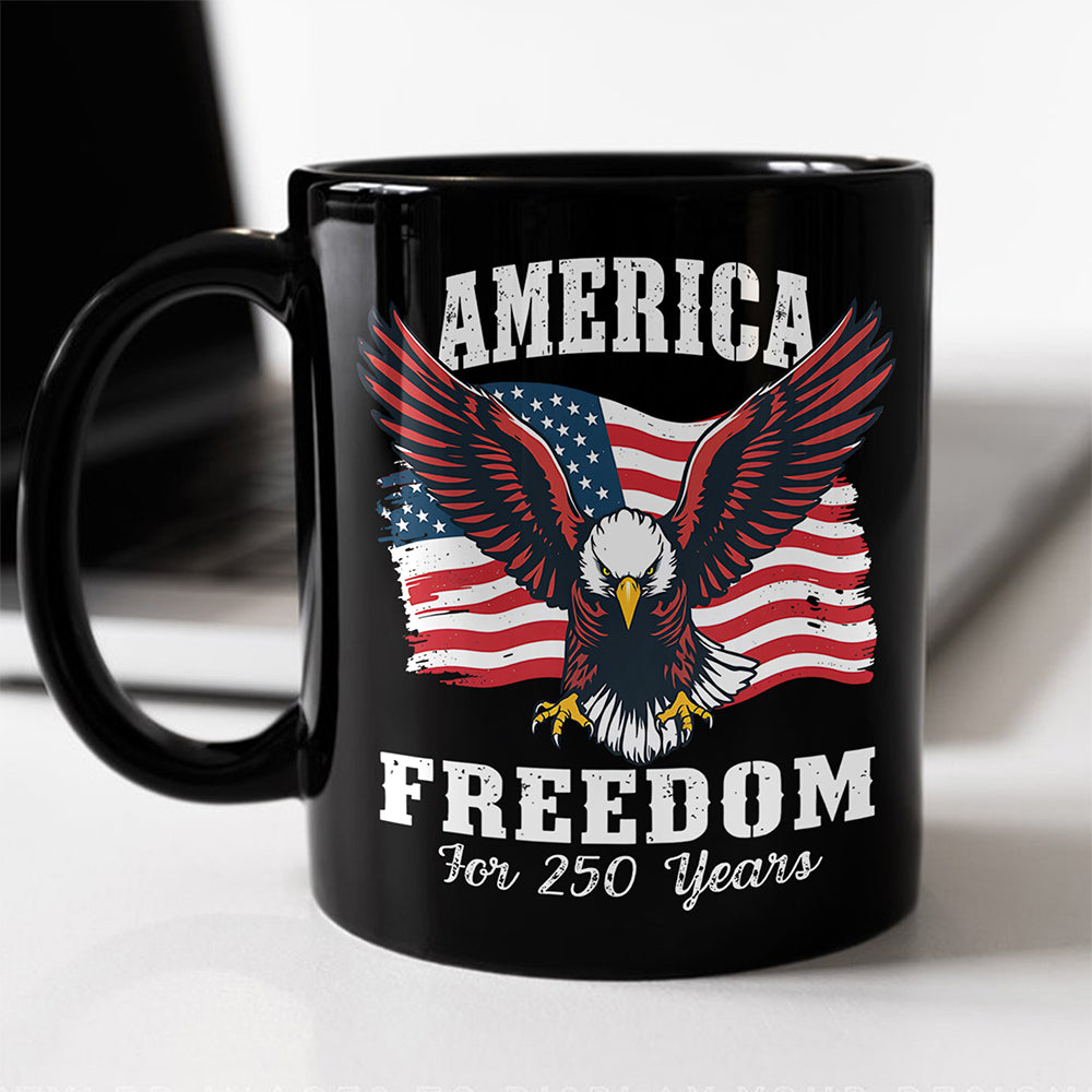 America 250 Years of Freedom Patriotic Eagle Flag Black Mug HA75 897336