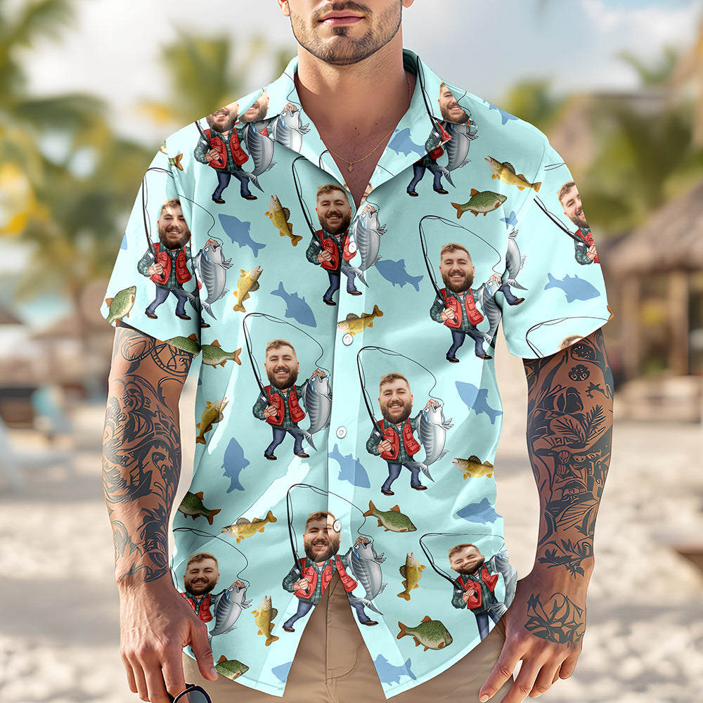 Custom Human Face Bass Fishing Hawaii Shirt For Fisherman LM32 893335