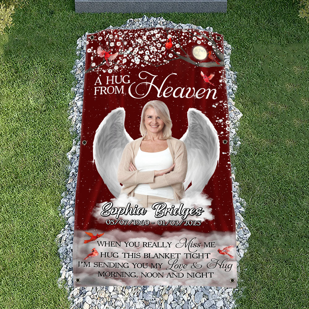 Custom Photo Give A Hug From Heaven Memorial Grave Blanket LM32 893167