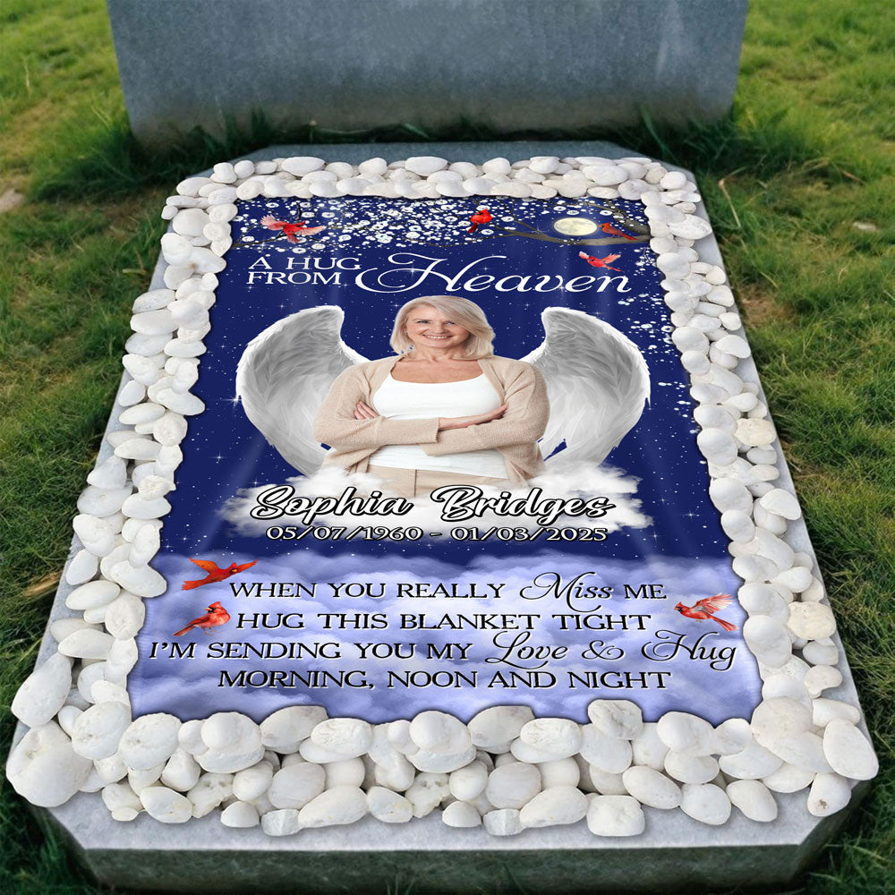 Custom Photo Give A Hug From Heaven Memorial Grave Blanket LM32 893167
