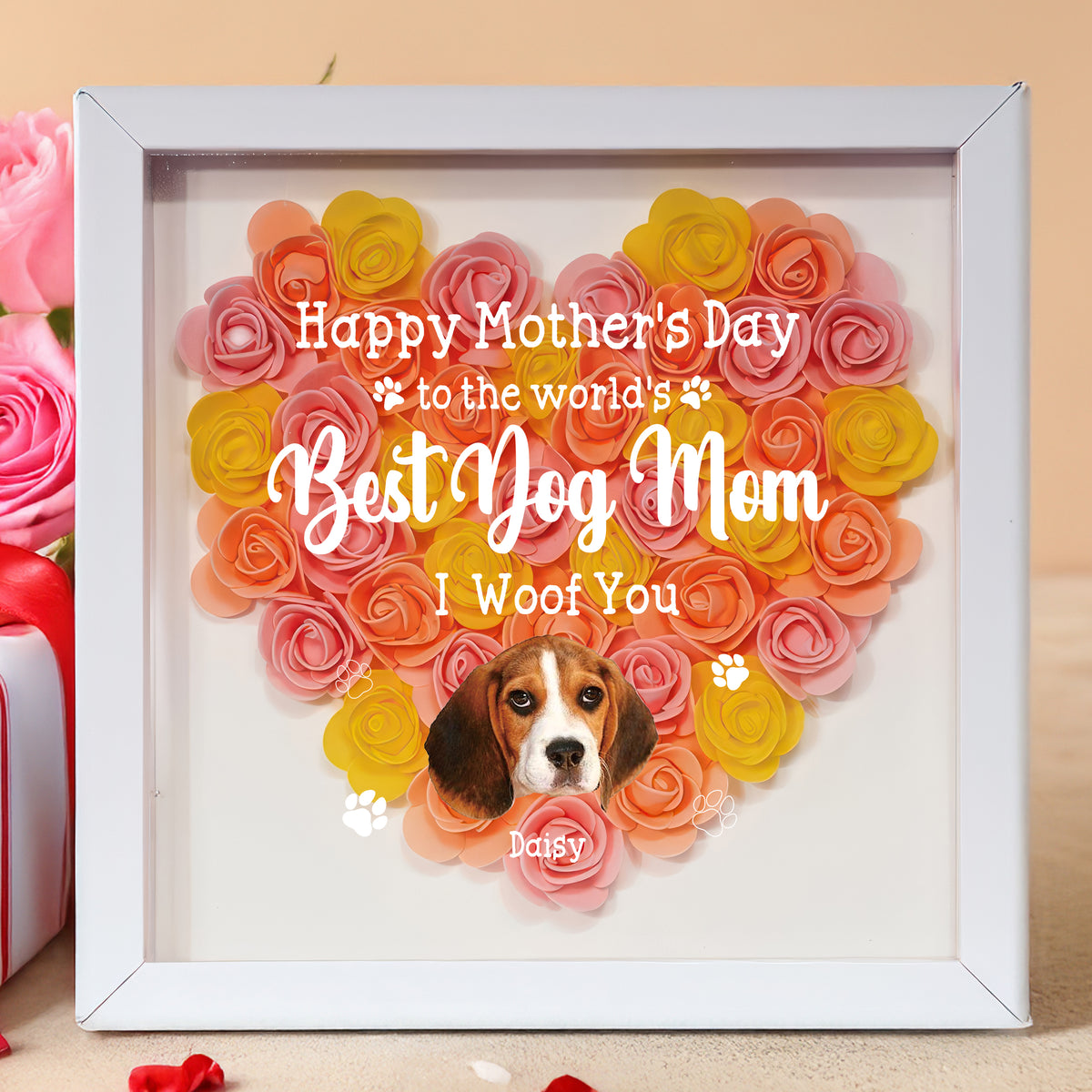 Custom Cute Dog Face To Dog Mom Heart Flower Shadow Box For Mother's Day LM32 893275