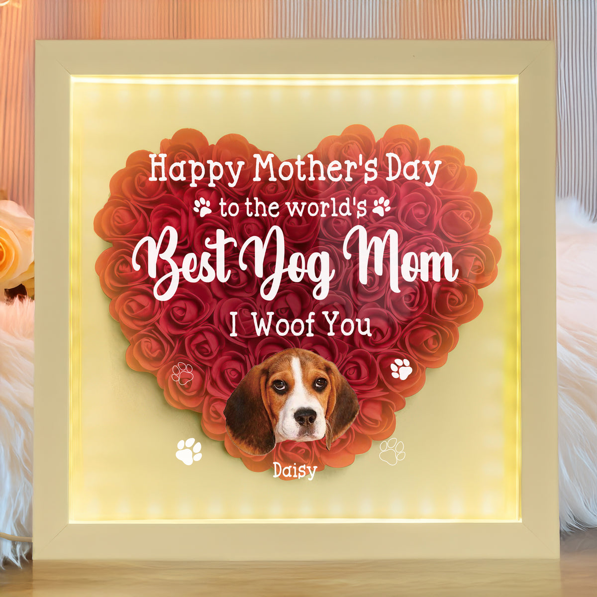 Custom Cute Dog Face To Dog Mom Heart Flower Shadow Box For Mother's Day LM32 893275