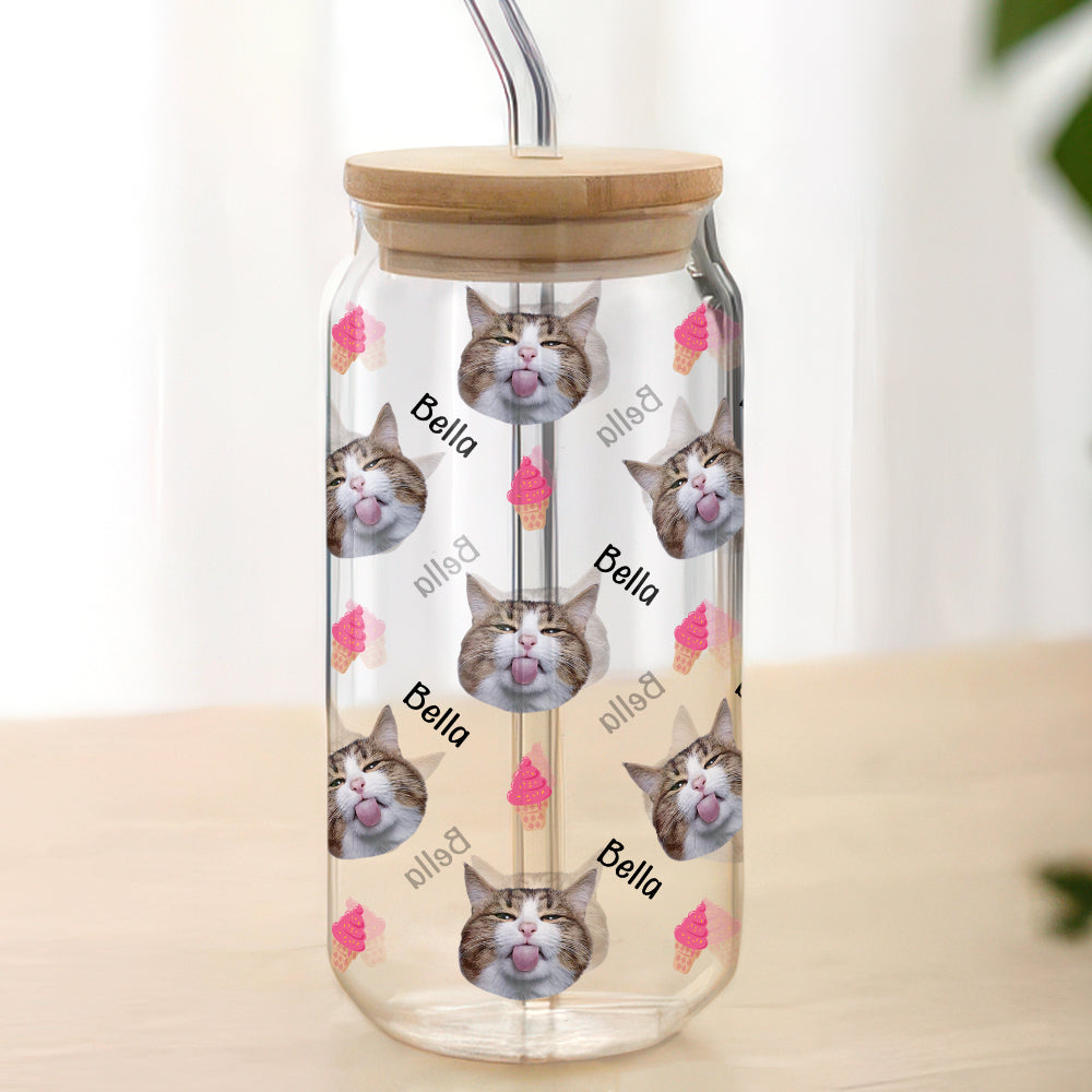 Custom Dog Cat Face Glass Can Funny Gift For Dog Lovers Cat Lovers CH07 895618