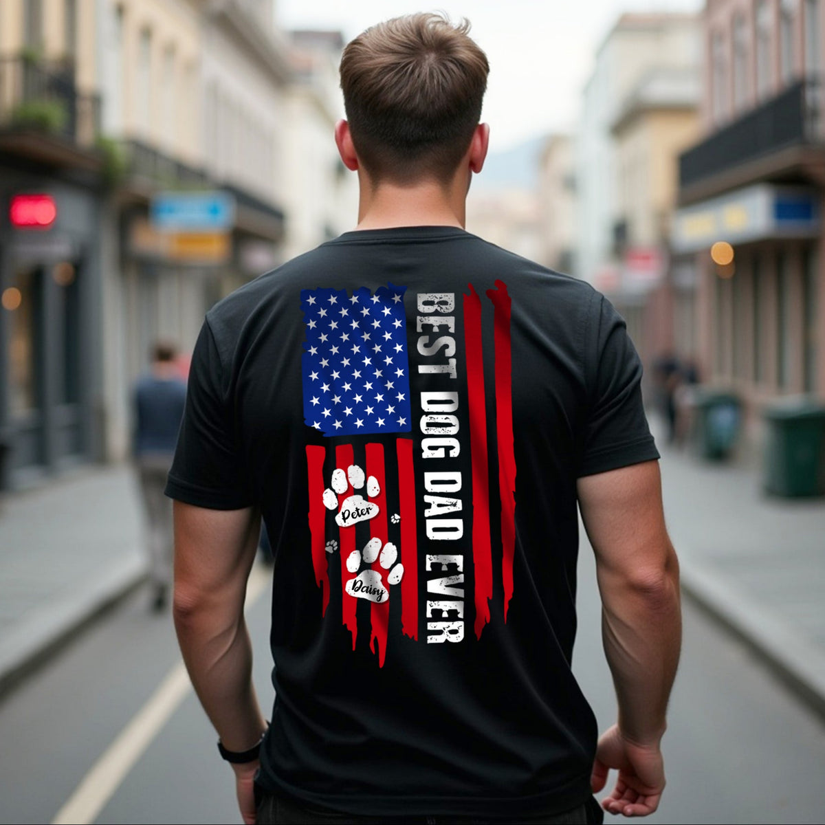 Best Dog Dad Ever Paw American Flag Backside Dog Shirt K228 888228