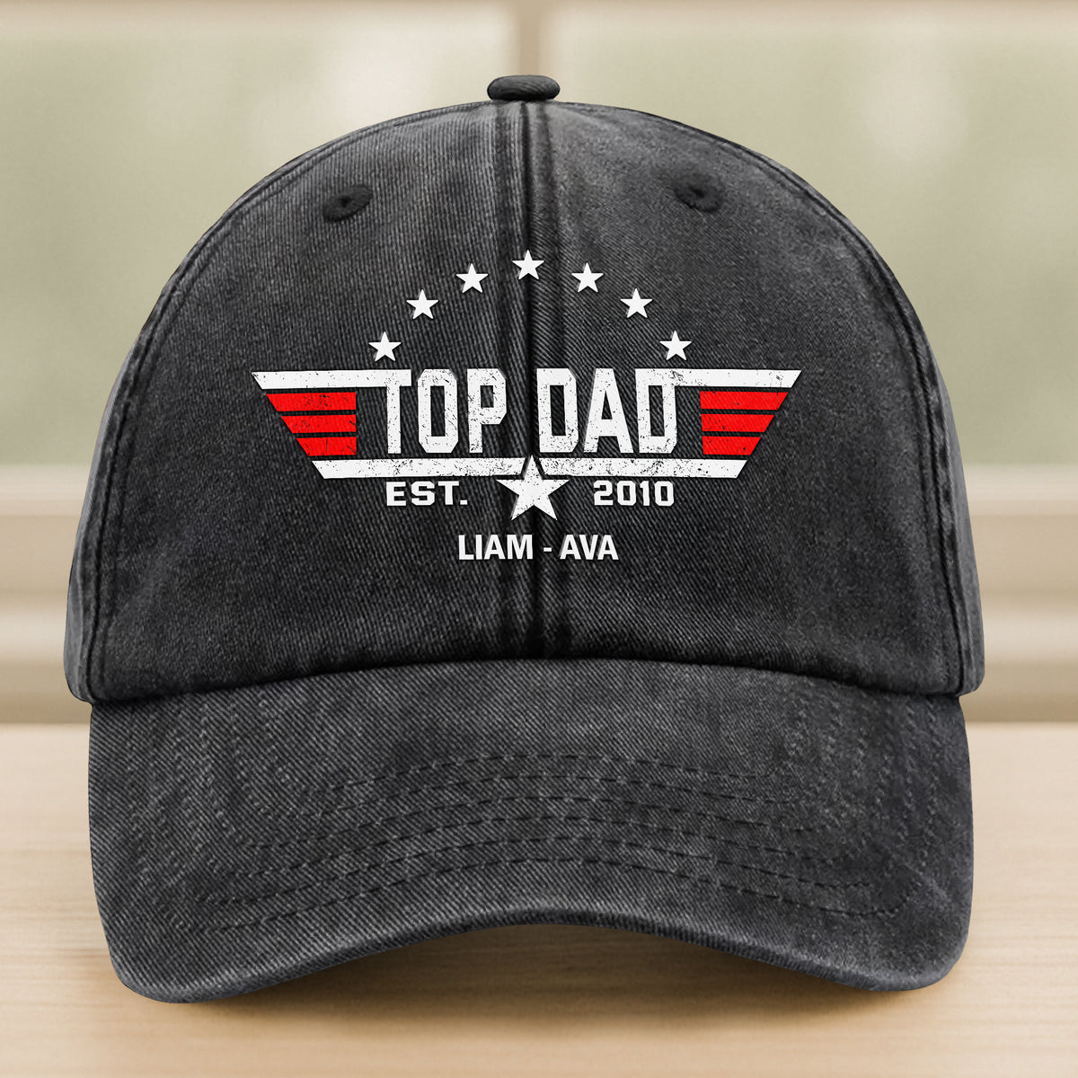 Custom Kid Name Personalized Top Papa American Washed Denim Baseball Cap CH07 896012