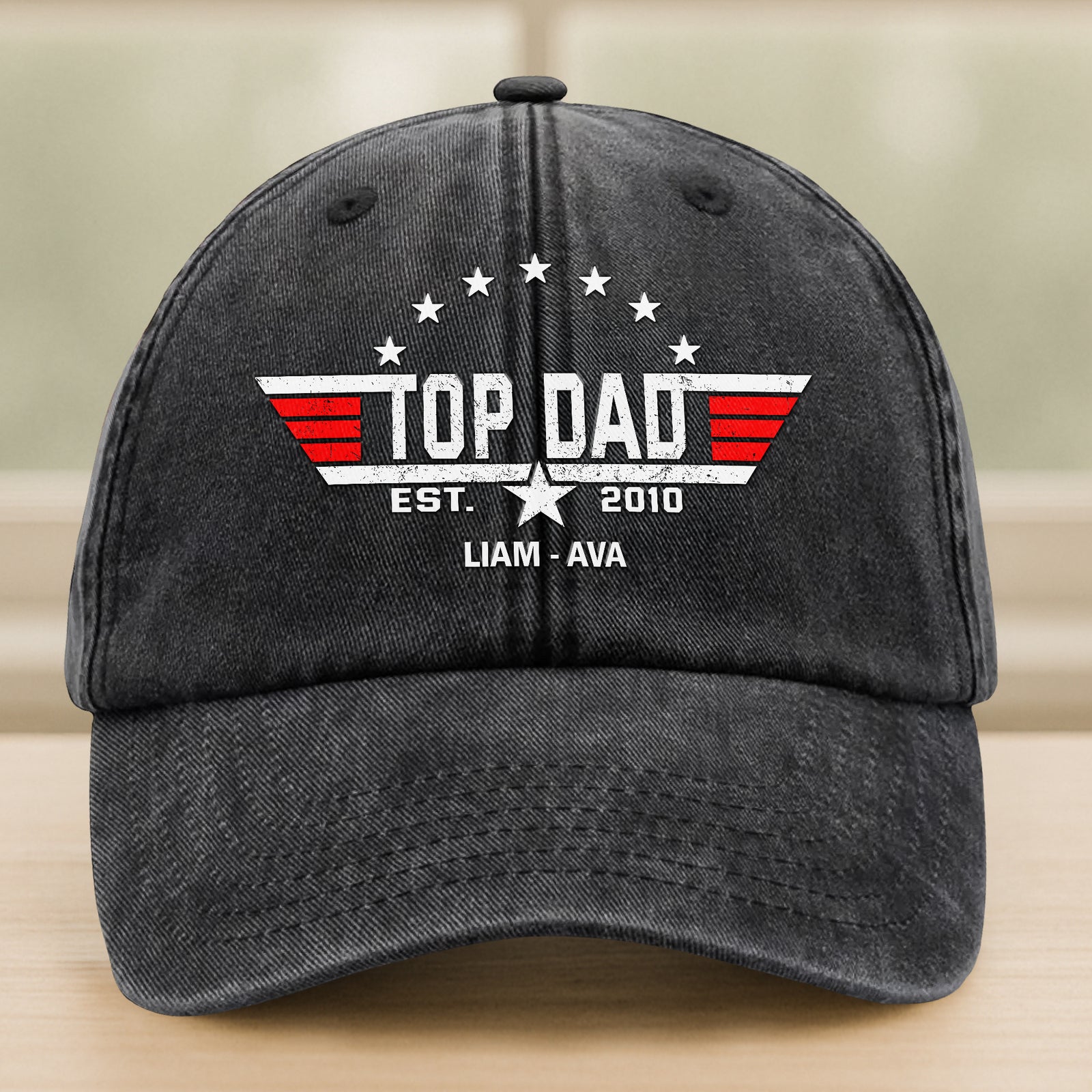 Custom Kid Name Personalized Top Papa American Washed Denim Baseball Cap CH07 896012