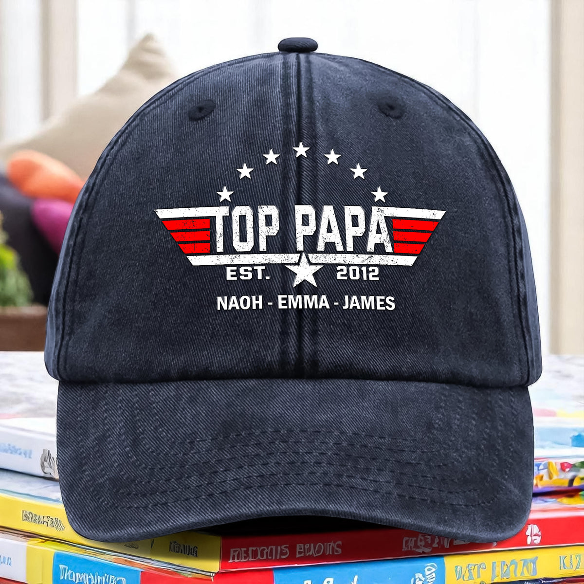 Custom Kid Name Personalized Top Papa American Washed Denim Baseball Cap CH07 896012