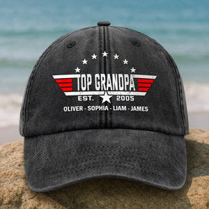 Custom Kid Name Personalized Top Papa American Washed Denim Baseball Cap CH07 896012