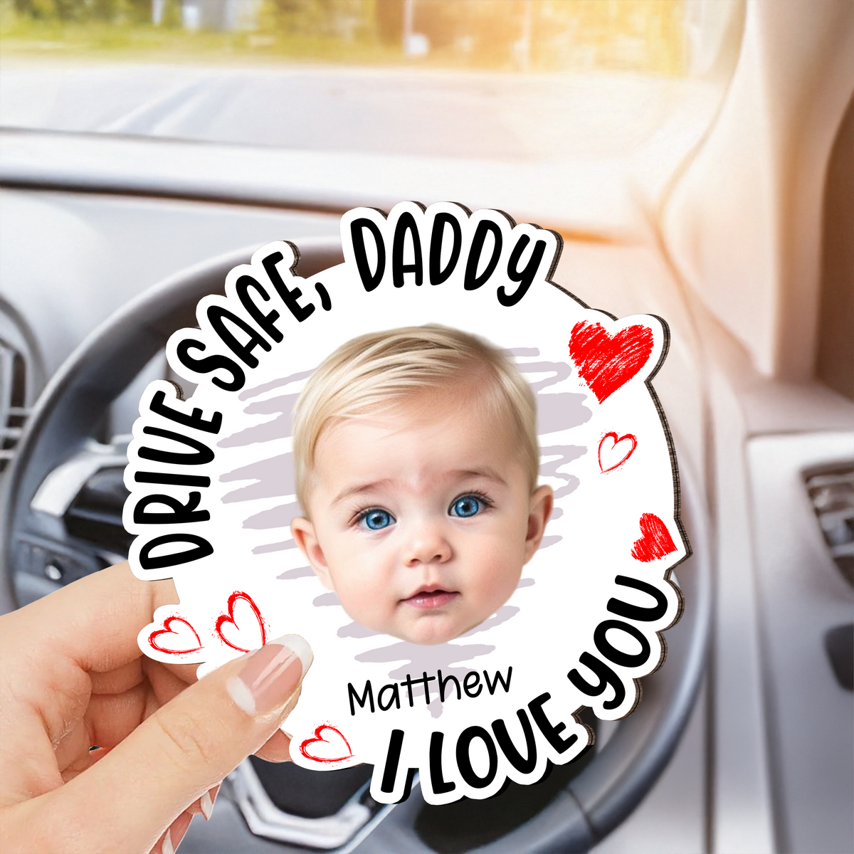 Drive Safe, Daddy Fun Kid Faces - Personalized Photo Car Visor Clip CH07 895910