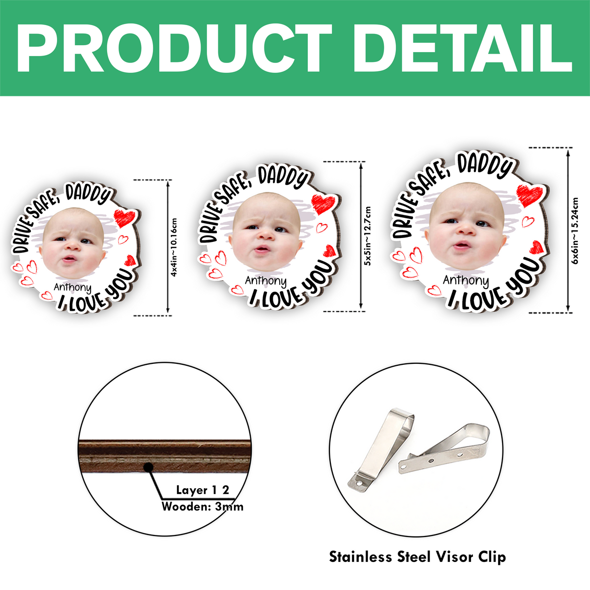 Drive Safe, Daddy Fun Kid Faces - Personalized Photo Car Visor Clip CH07 895910