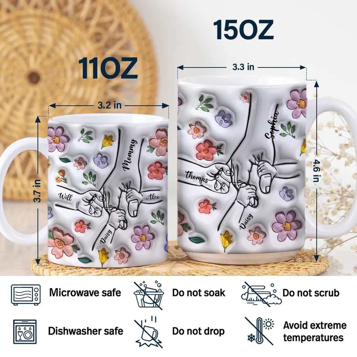 Hold My Hand, Hold My Heart  Personalized Family 3D Inflated Effect Printed Mug HA75 897128