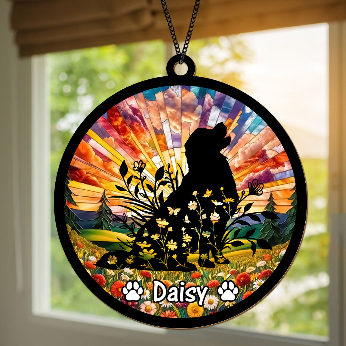 Custom Floral Dog Memorial Suncatcher For Dog Lovers TH10 894507