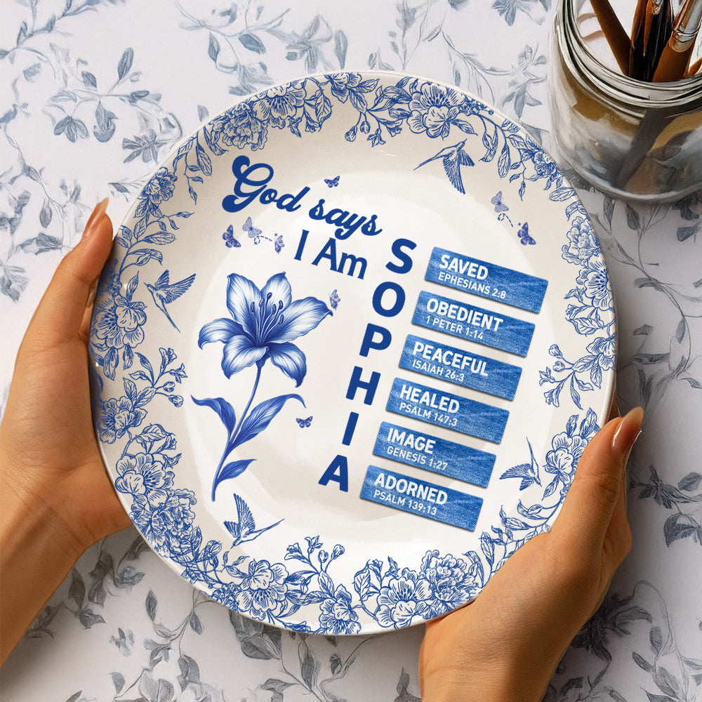 Custom Name Letter And Flower Toile De Jouy Style God Says I Am Ceramic Plate LM32 895359