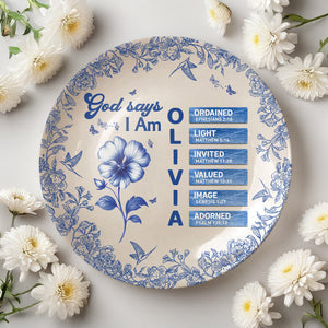 Custom Name Letter And Flower Toile De Jouy Style God Says I Am Ceramic Plate LM32 895359