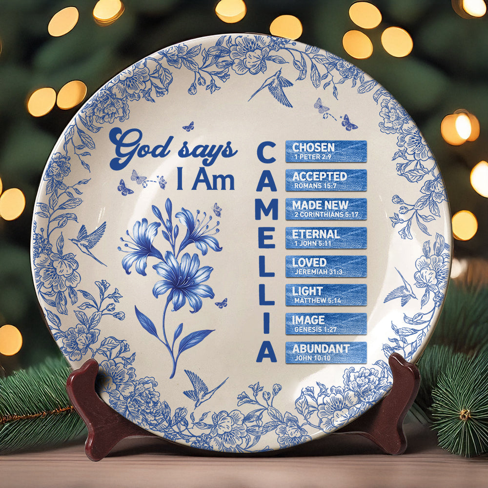 Custom Name Letter And Flower Toile De Jouy Style God Says I Am Ceramic Plate LM32 895359