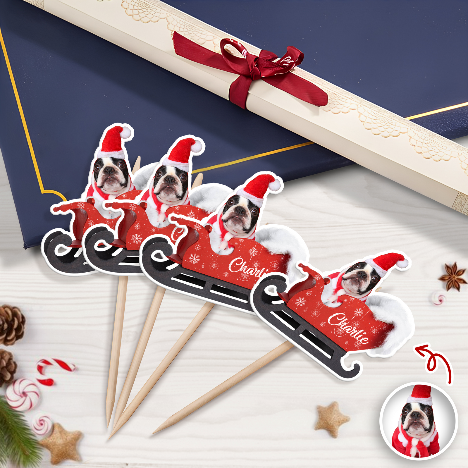 Custom Dog Photo Santa Cupcake Cupcake Toppers HO82 894580