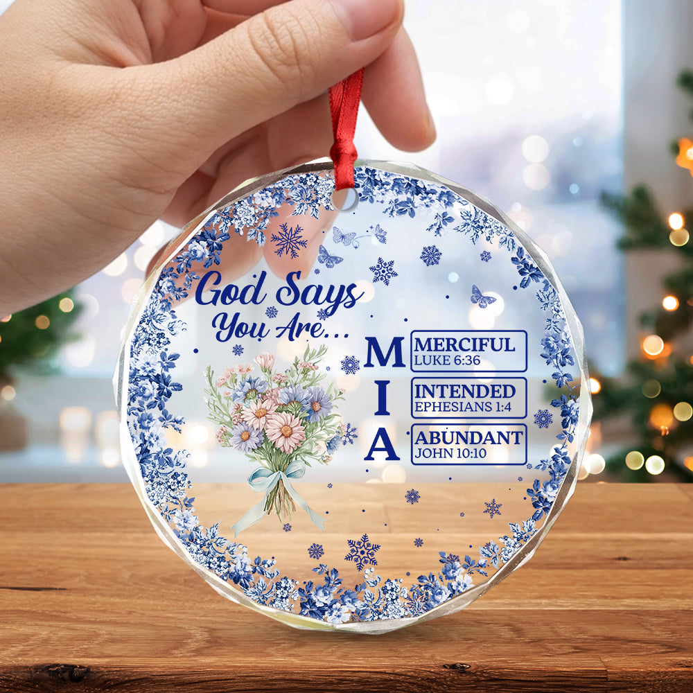 Personalized Name Letter God Says I Am Flower Toile De Jouy Style Glass Ornament LM32 895363