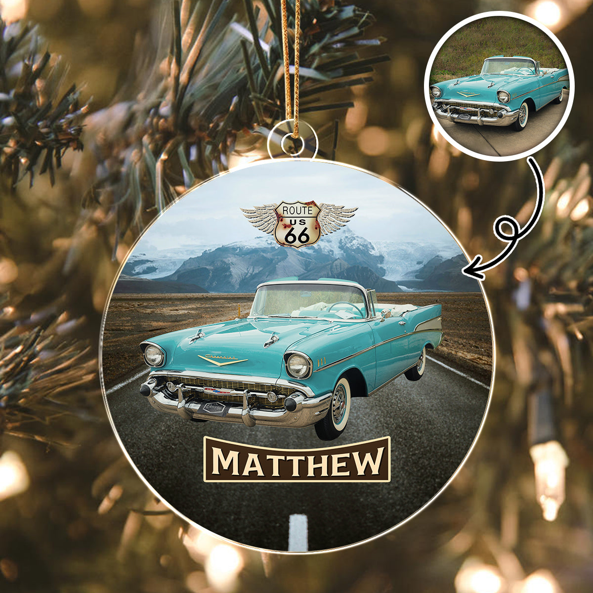 Vintage Route 66 - Personalized Car Photo Acrylic Ornament HA75 897254