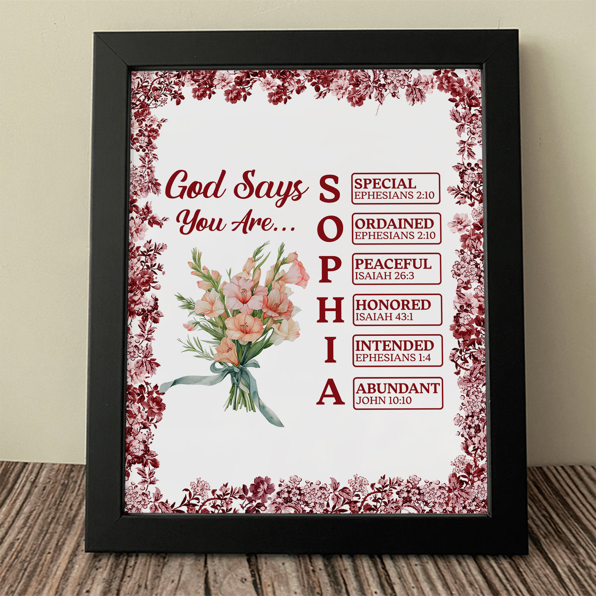Custom Name Letter God Says I Am Flower Toile De Jouy Style Picture Frame LM32 895389