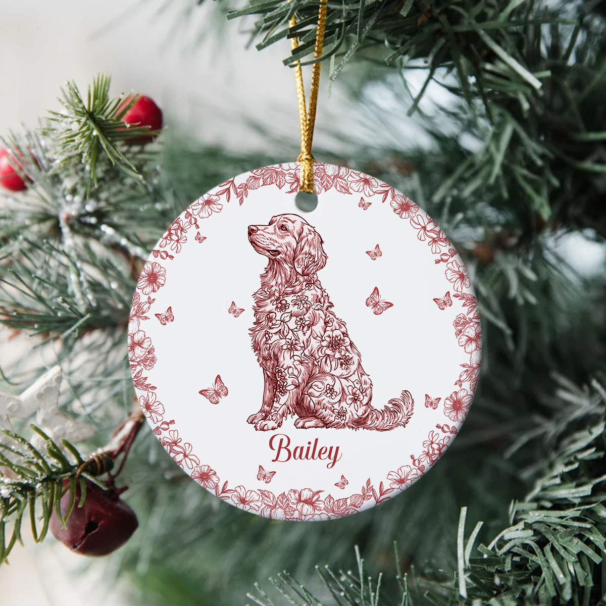 Personalized Dog Lover Toile De Jouy Vintage French Style Ceramic Ornament HA75 897090