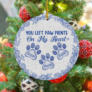 Personalized You Left Paw Prints On My Heart Toile De Jouy Style For Dog Lover Ceramic Ornament HA75 897154