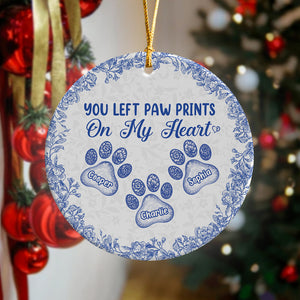 Personalized You Left Paw Prints On My Heart Toile De Jouy Style For Dog Lover Ceramic Ornament HA75 897154