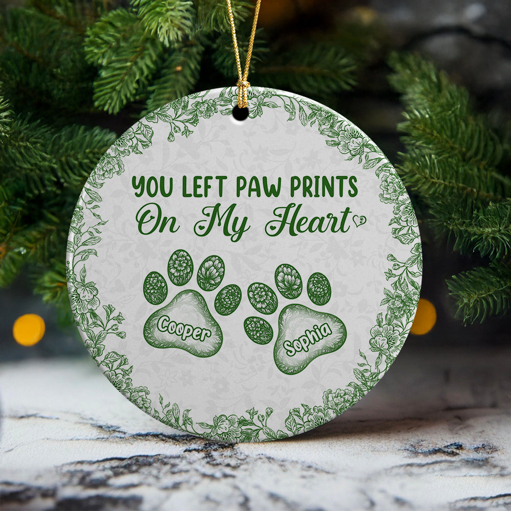 Personalized You Left Paw Prints On My Heart Toile De Jouy Style For Dog Lover Ceramic Ornament HA75 897154