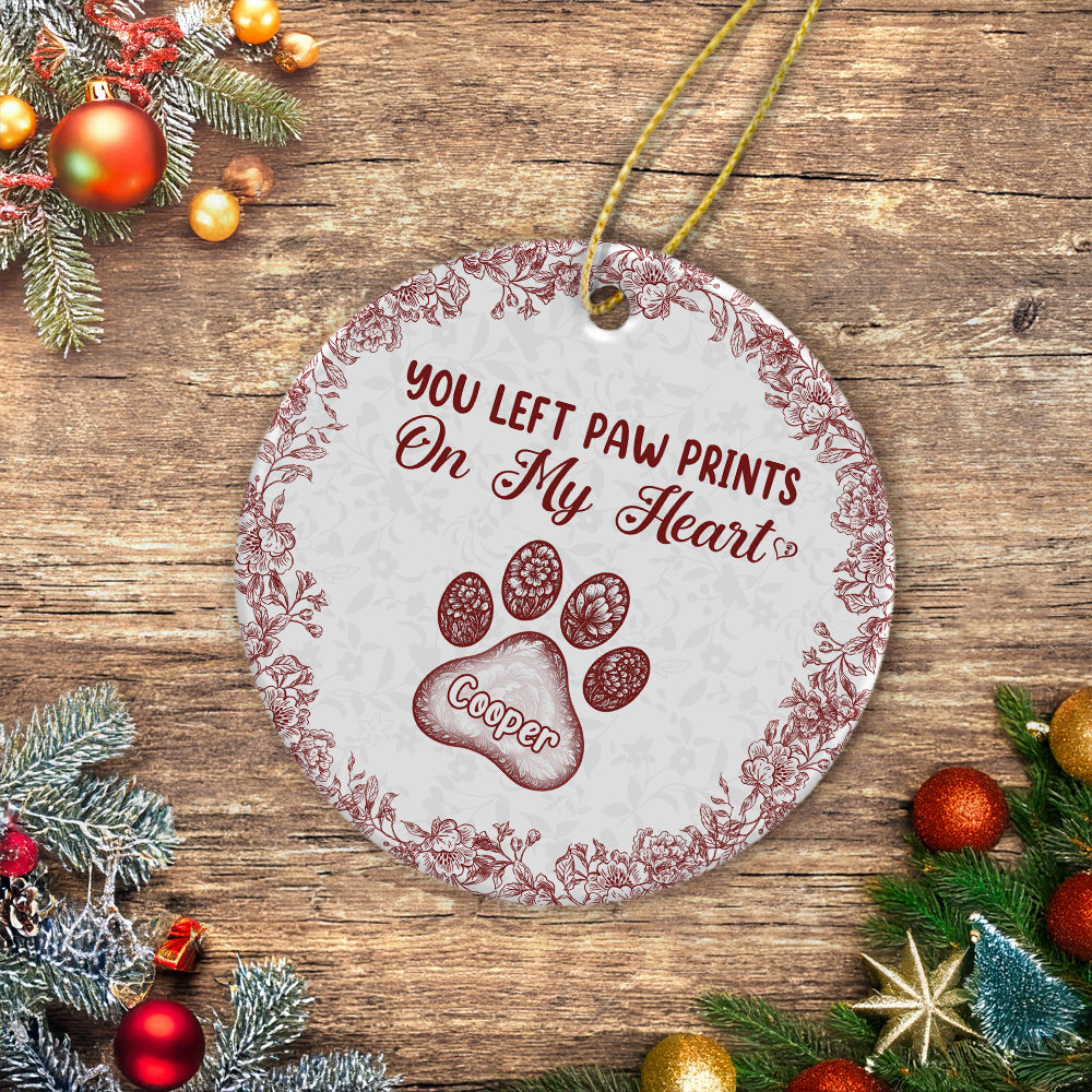 Personalized You Left Paw Prints On My Heart Toile De Jouy Style For Dog Lover Ceramic Ornament HA75 897154