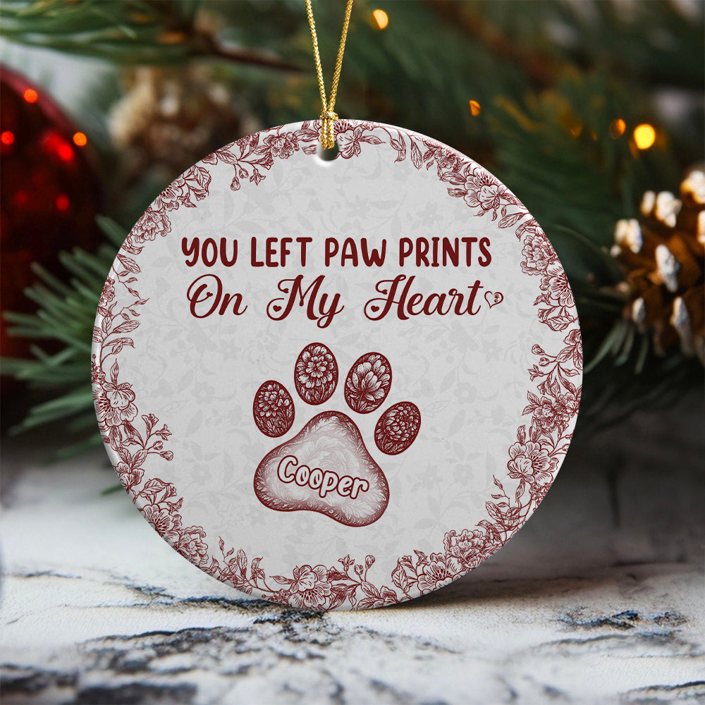 Personalized You Left Paw Prints On My Heart Toile De Jouy Style For Dog Lover Ceramic Ornament HA75 897154