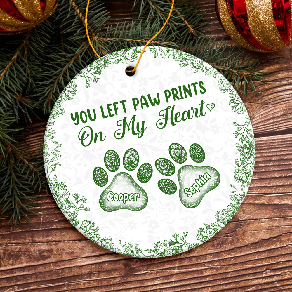 Personalized You Left Paw Prints On My Heart Toile De Jouy Style For Dog Lover Ceramic Ornament HA75 897154