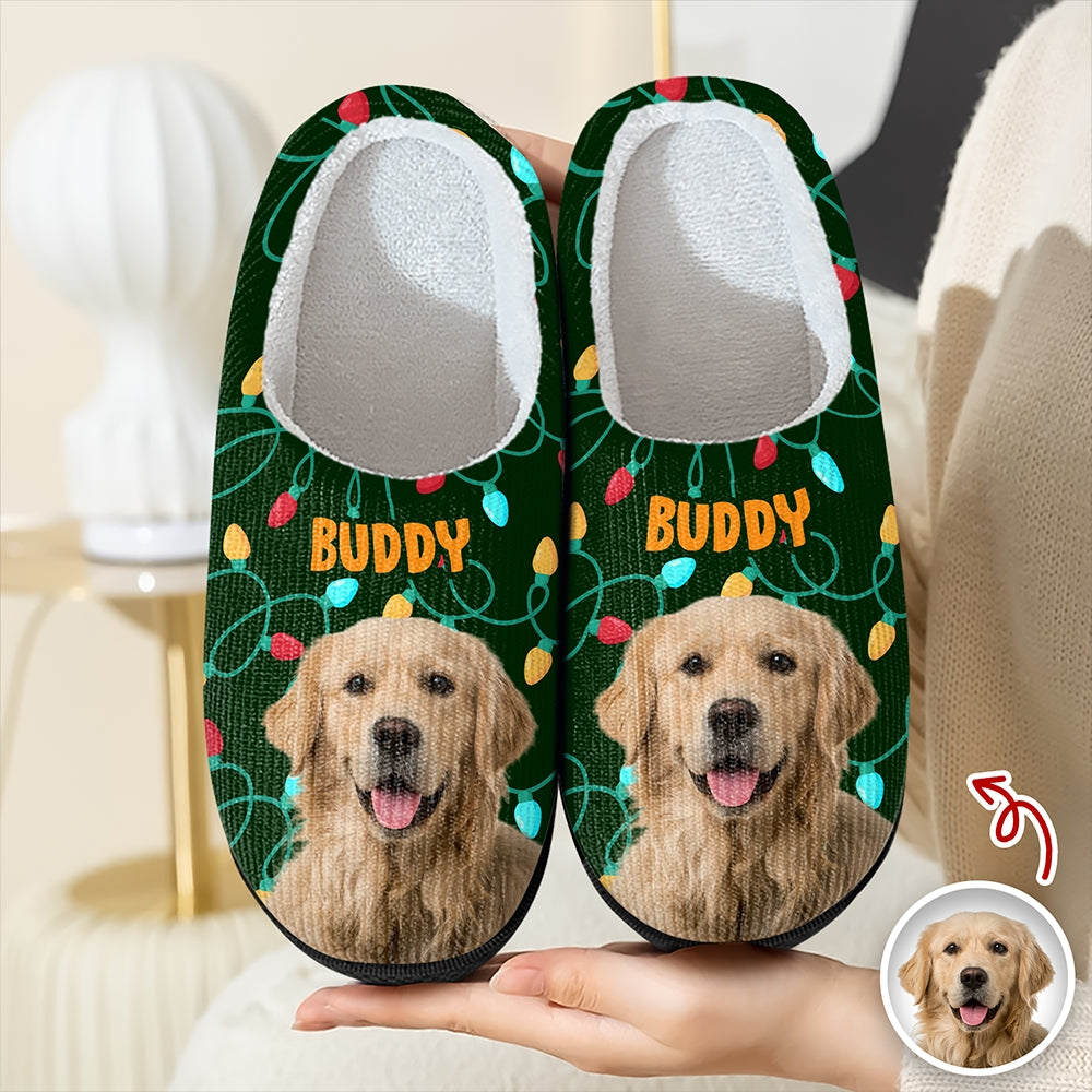 Custom Photo Dog Cat Christmas Lights Slippers Unique Funny Gift HA75 897482
