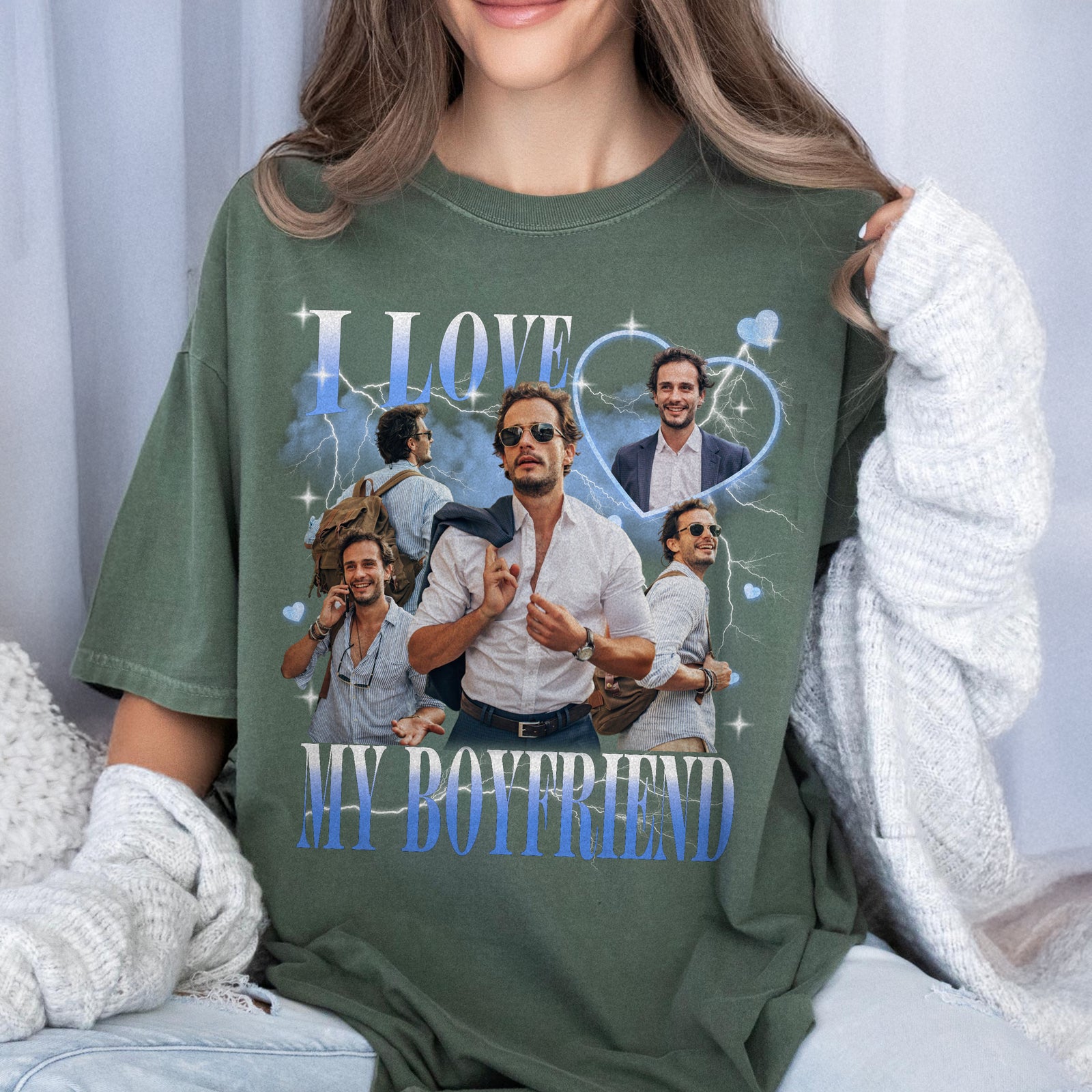 Custom Photo I Love My Boyfriend/Girlfriend Vintage Style Couple Comfort Shirt HO82 894902