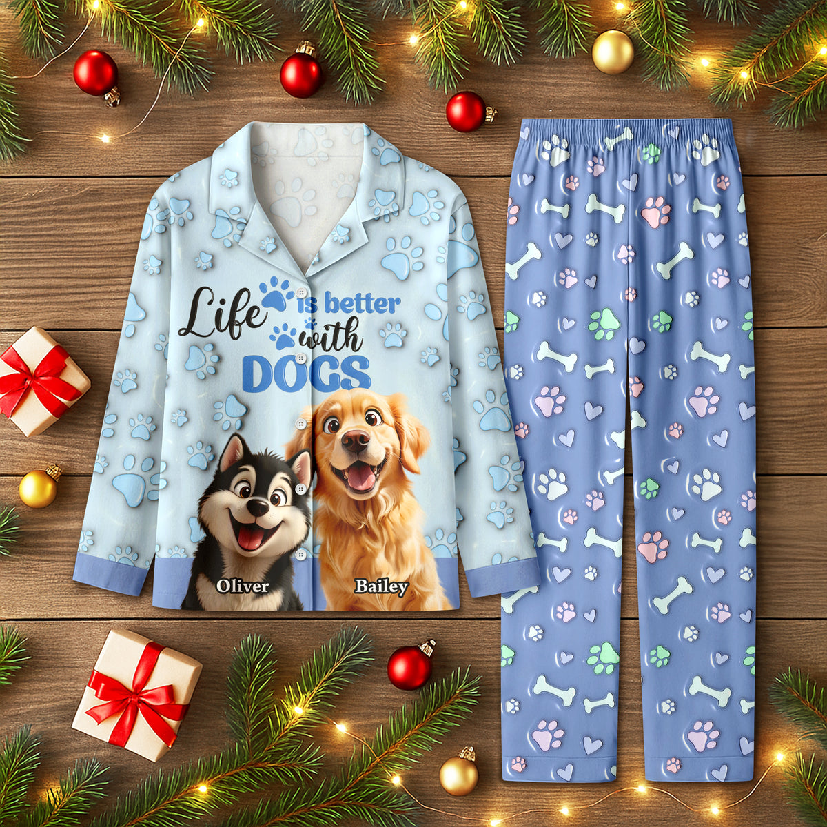 Custom Dog Name Life Is Better With Dogs 3D Effect Pajamas LM32 895929