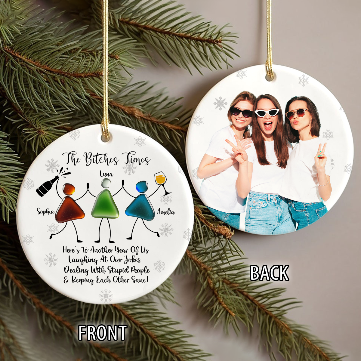 Custom Photo The B*tches Times Friendship Sea Christmas Ceramic Ornament HO82 900180