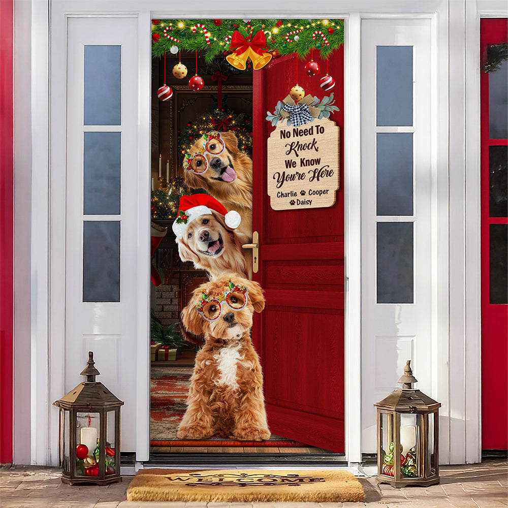 Custom Photo Santa Dog No Need To Knock Christmas Decoration Door Cover LM32 895673