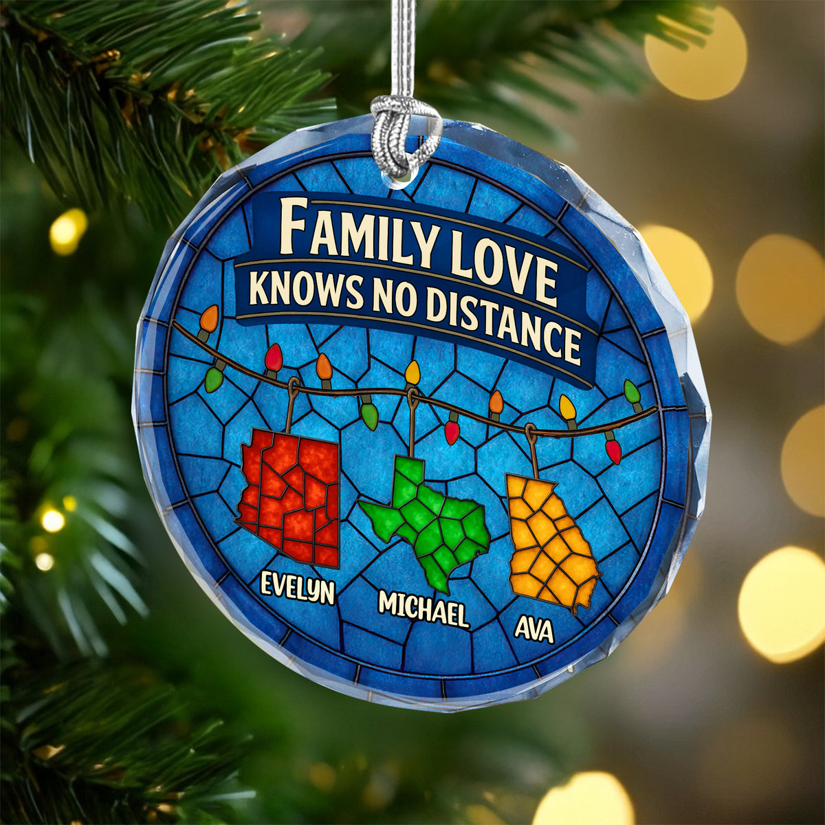 Personalized Gift Family Love Knows No Distance Glass Ornament LM32 895627