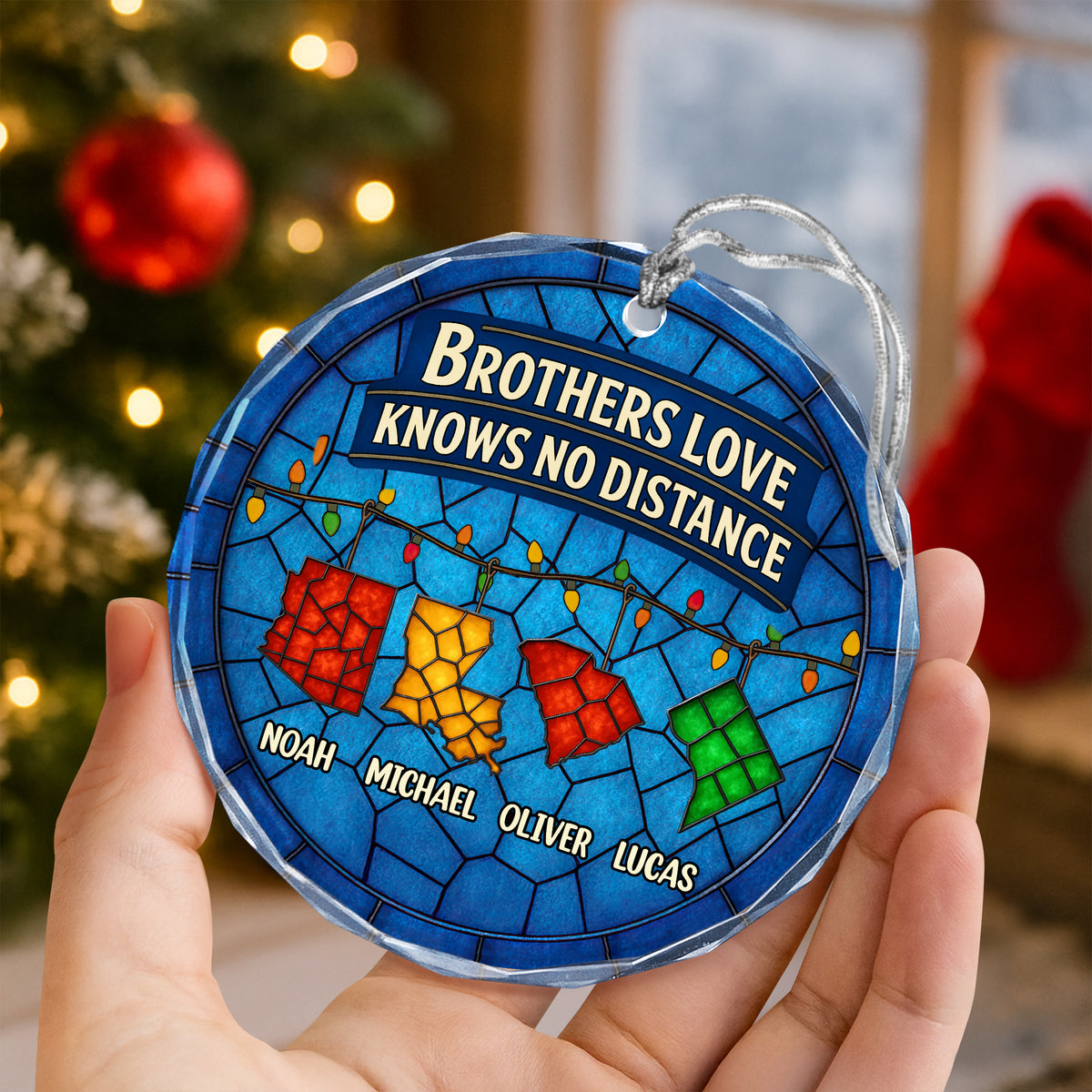 Personalized Gift Family Love Knows No Distance Glass Ornament LM32 895627