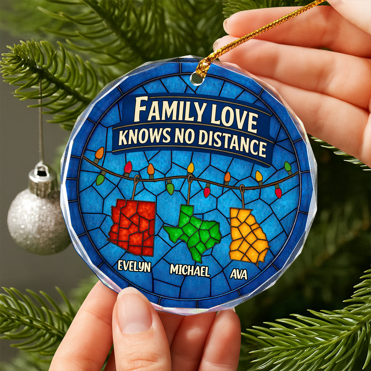 Personalized Gift Family Love Knows No Distance Glass Ornament LM32 895627