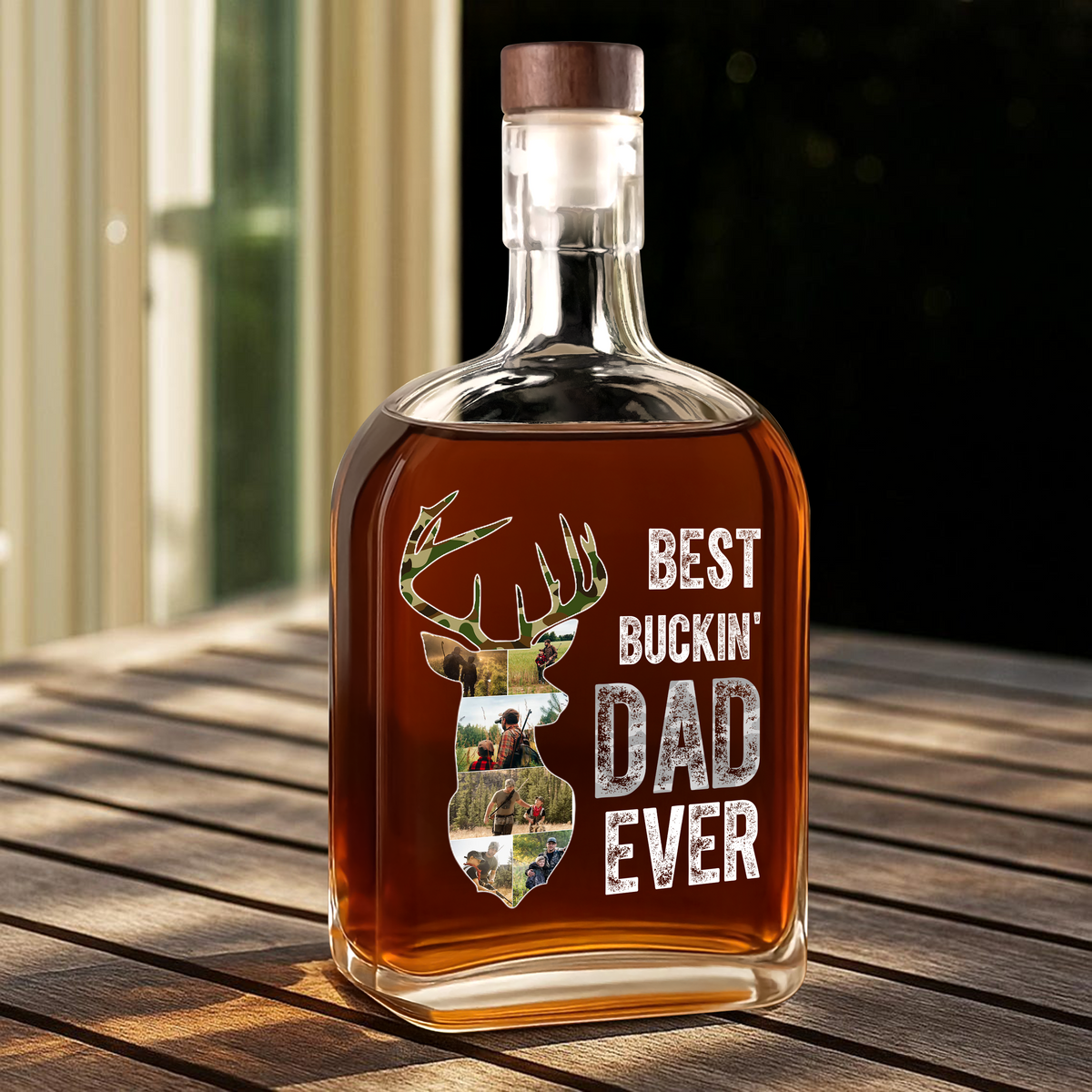 Custom Photo Best Buckin' Dad Ever Personalized Whiskey Bottle For Deer Hunter HA75 898140