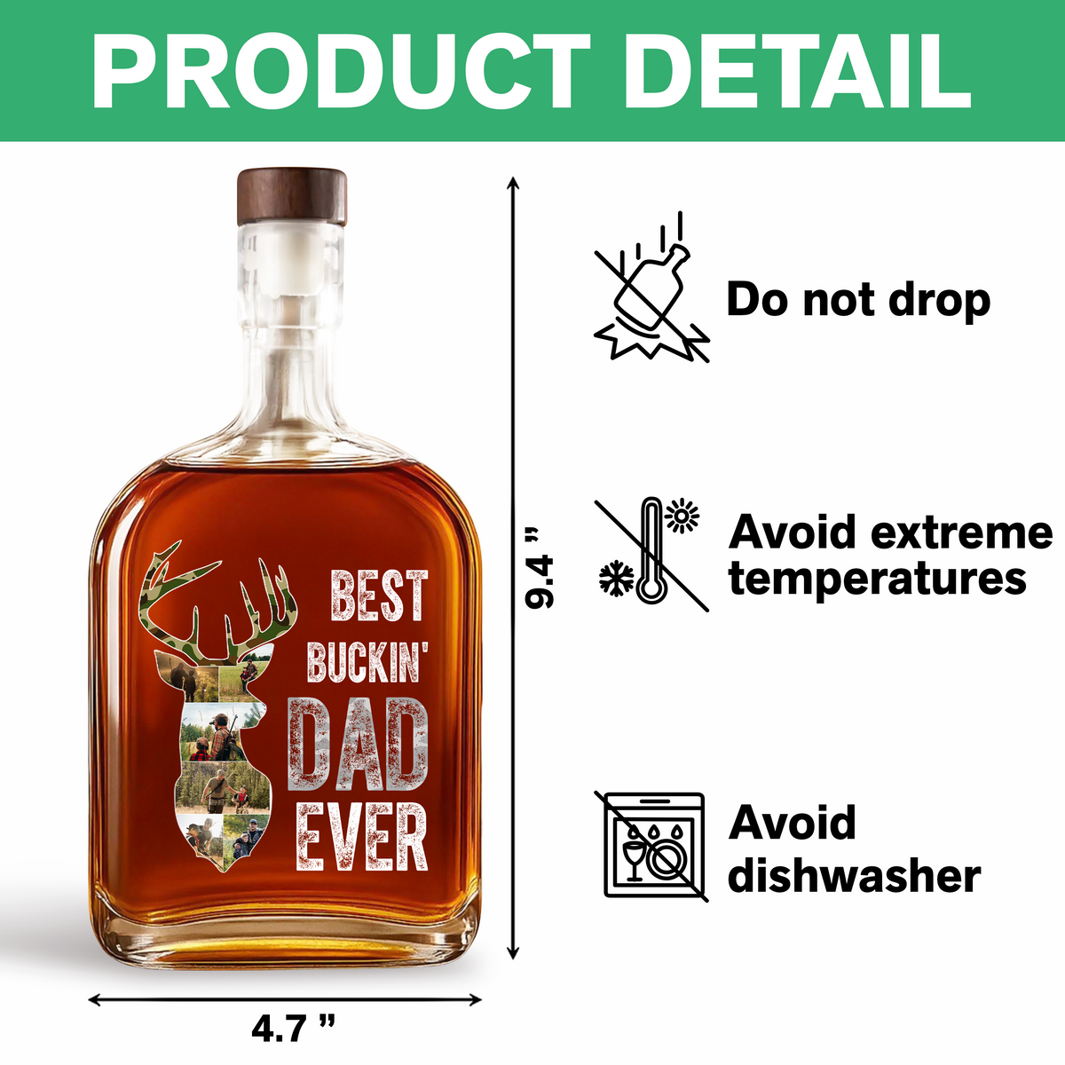 Custom Photo Best Buckin' Dad Ever Personalized Whiskey Bottle For Deer Hunter HA75 898140