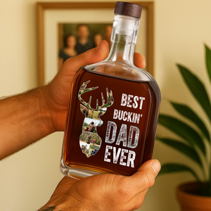 Custom Photo Best Buckin' Dad Ever Personalized Whiskey Bottle For Deer Hunter HA75 898140