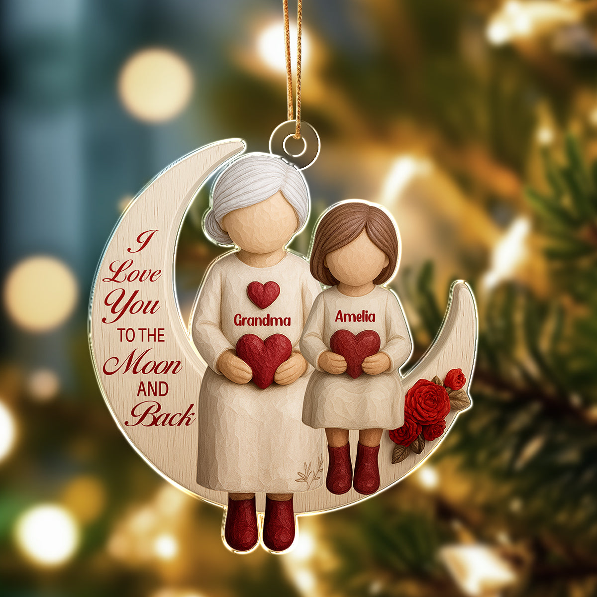 Personalized Gift Grandparents With Grandkids Moon Love Acrylic Ornament LM32 895623