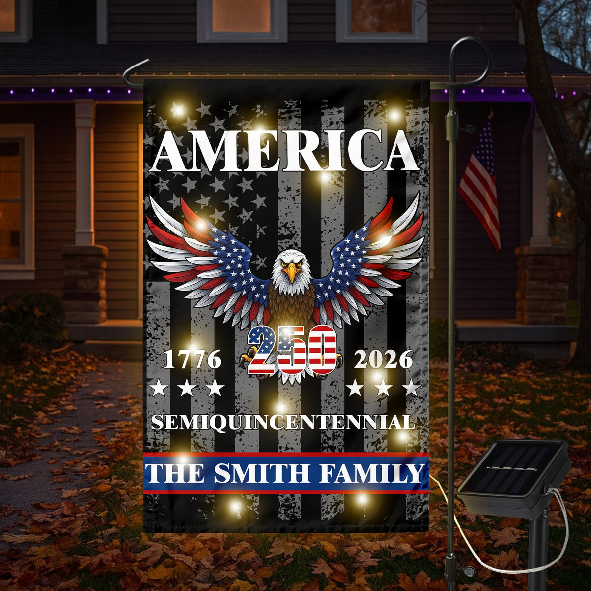 Custom Family America Eagle 250th Anniversary Semiquincentennial 1776-2026 Patriotic Led Garden Flag CH07 895372