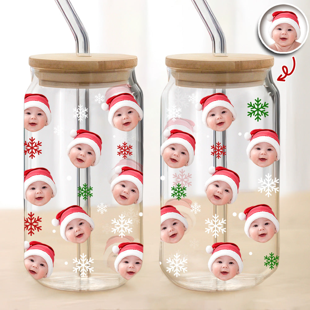 Custom Kid Photo Glass Can With Lid Christmas Gift For Family TH10 896791