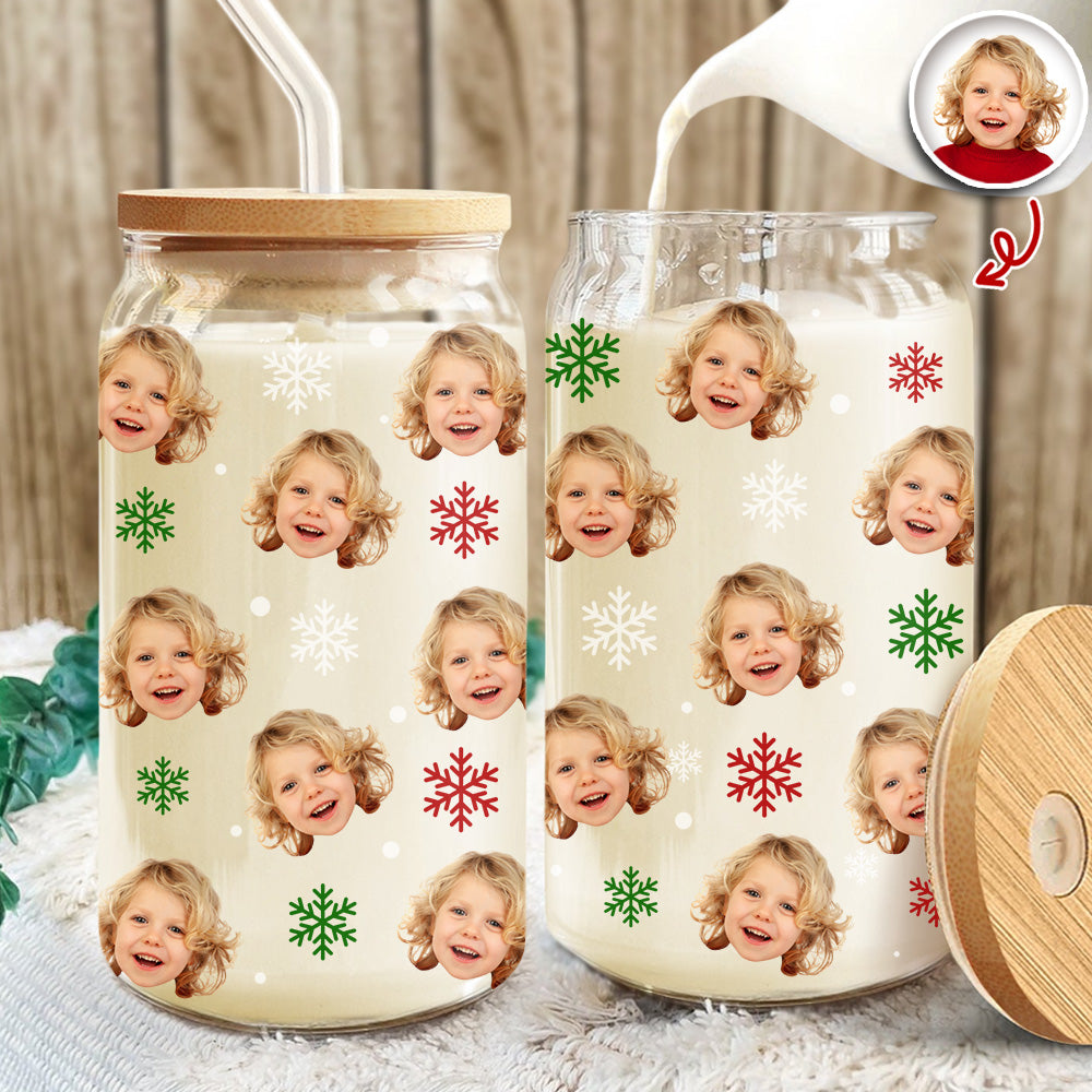 Custom Kid Photo Glass Can With Lid Christmas Gift For Family TH10 896791