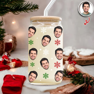 Custom Photo Glass Can With Lid Christmas Gift For Family TH10 896793