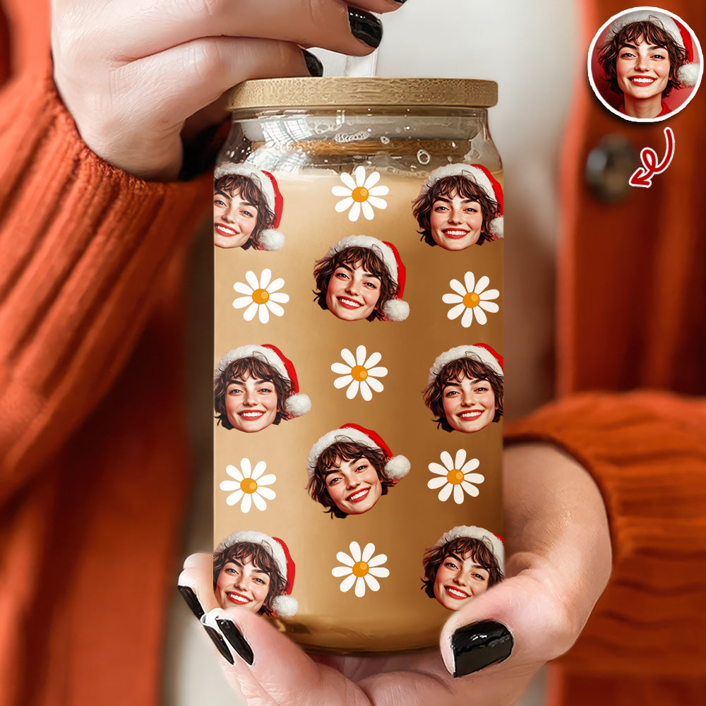 Custom Mom Photo Glass Can With Lid Christmas Gift For Family TH10 896795