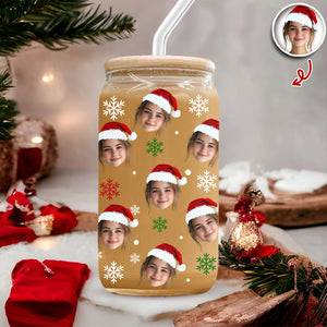 Custom Mom Photo Glass Can With Lid Christmas Gift For Family TH10 896795