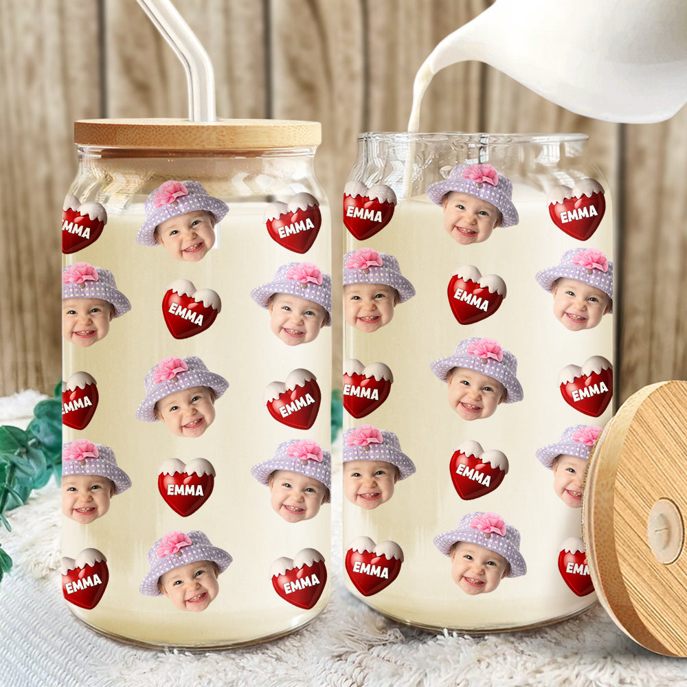 Custom Face Kid With Sweet Heart Glass Can With Lid Family Gift HA75 898330